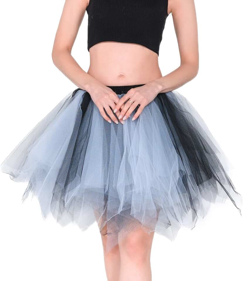 Tüllrock Damen Erwachsene Tütü Damen Petticoat Unterrock Kurz Tüllrock Tutu Halloween Kostüm Weihnachten Cosplay Karneval 80er Jahre Outfit