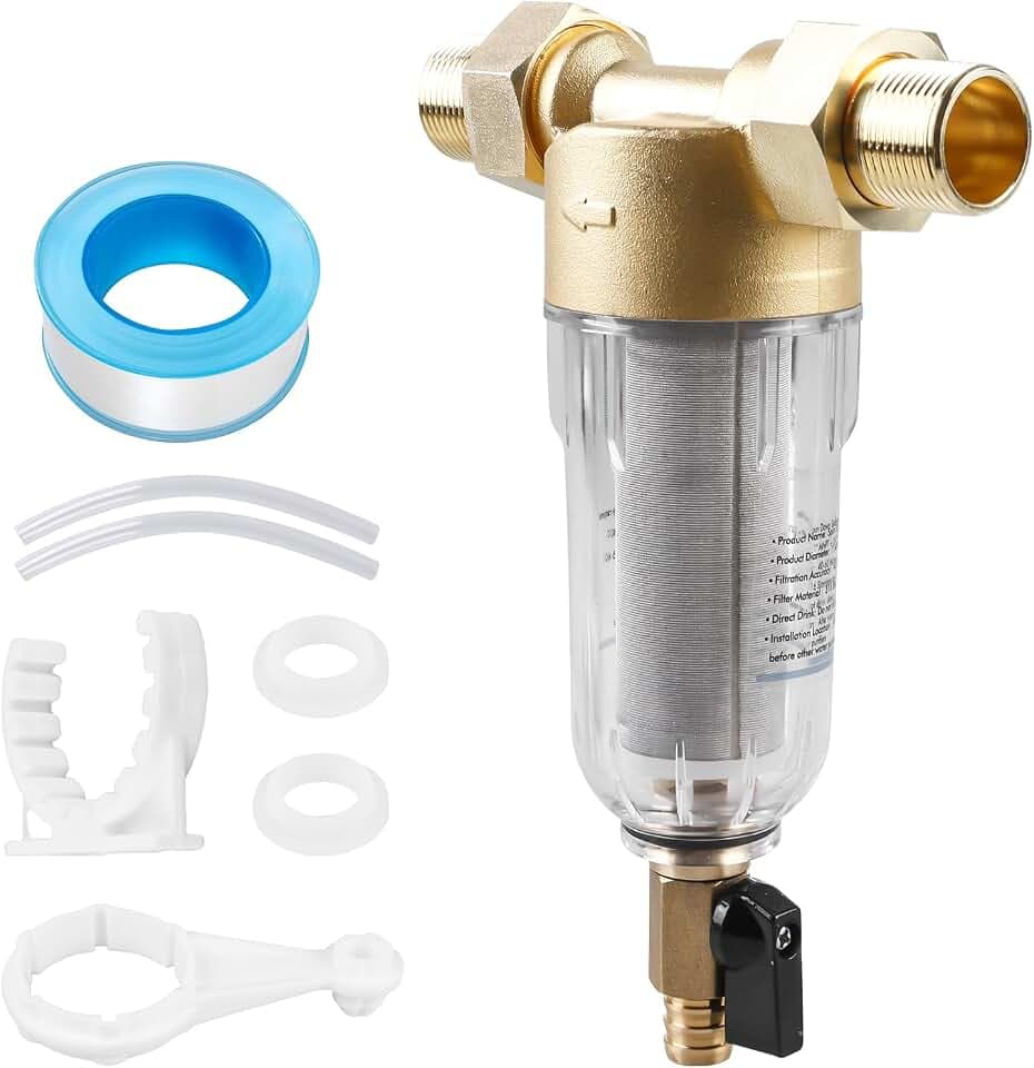 Wasserfilter Wiederverwendbare: 1 Zoll Wasser Vorfilter Sedimentfilter, Rückspülfilter Wasserfilter, Filterkombination mit 3/4"Adapter, Ausspülbarer Vorfilter für Hausanschluss Hauswasserwerk Rohre