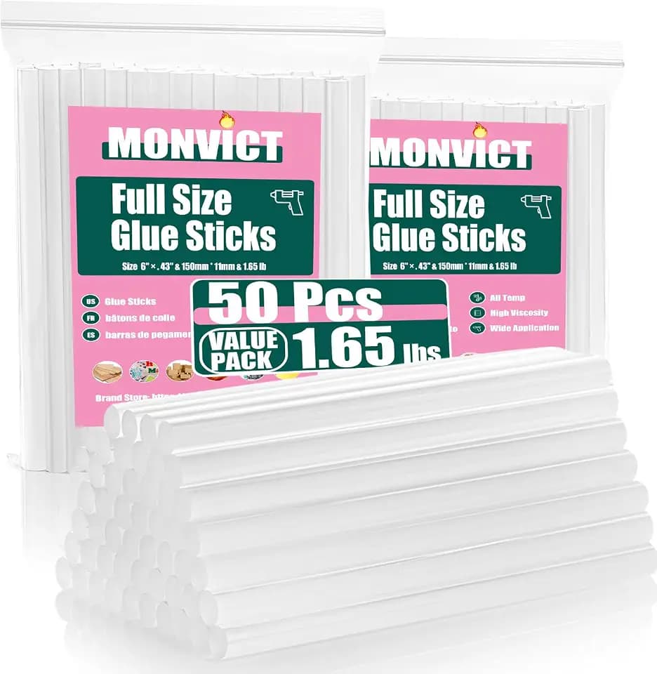 MONVICT Full Size Hot Glue Sticks, Pack of 50 (1.65lbs, Clear)