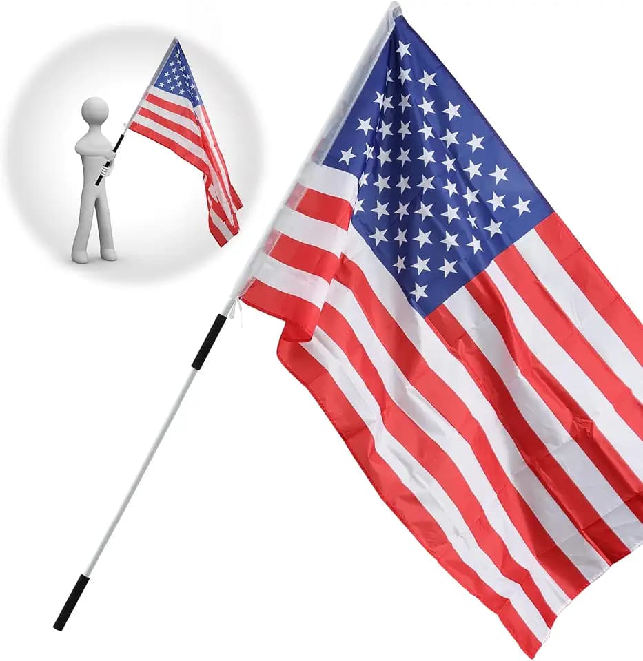 Portable Flag Pole, 6 Ft White Flag Poles for 3x5 Flags Outdoor, American Flag with Pole for Outside, Handheld Flagpole Kit for Carry Use, Parade, Guide, Extendable