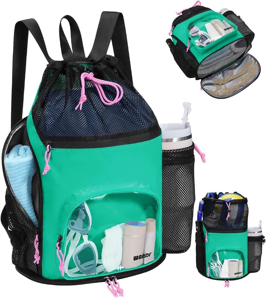 WANDF Swim Bag with Wet Pockets, Mesh Beach Backpack for Pool and Gym