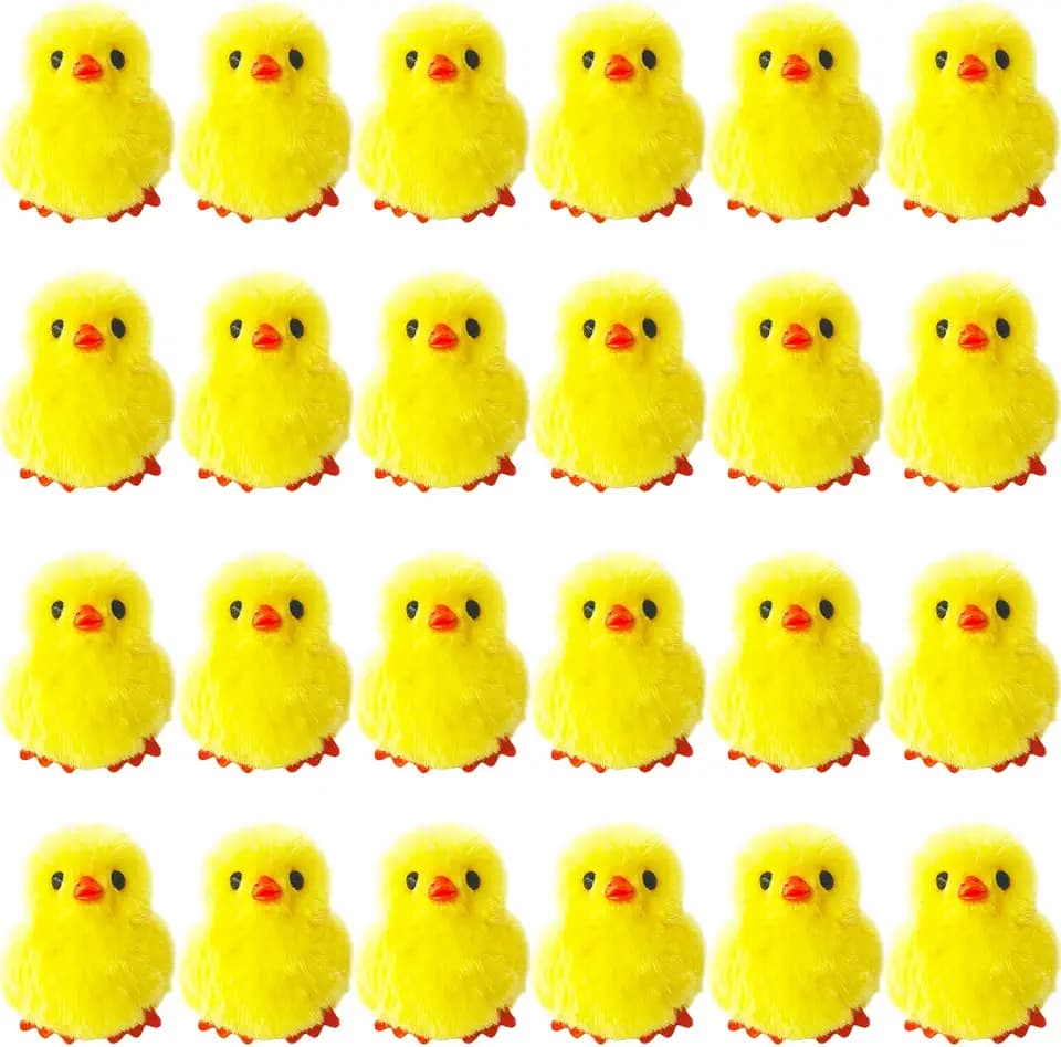 Baaxxango 24 PCS Easter Fluffy Chicks,3.4 Inch Yellow Soft Plush Chicks Figurines,Realistic Plush Farm Chick Mini Ornaments Stuffed Animal for Easter,Party Favors,Gift Bag Filler