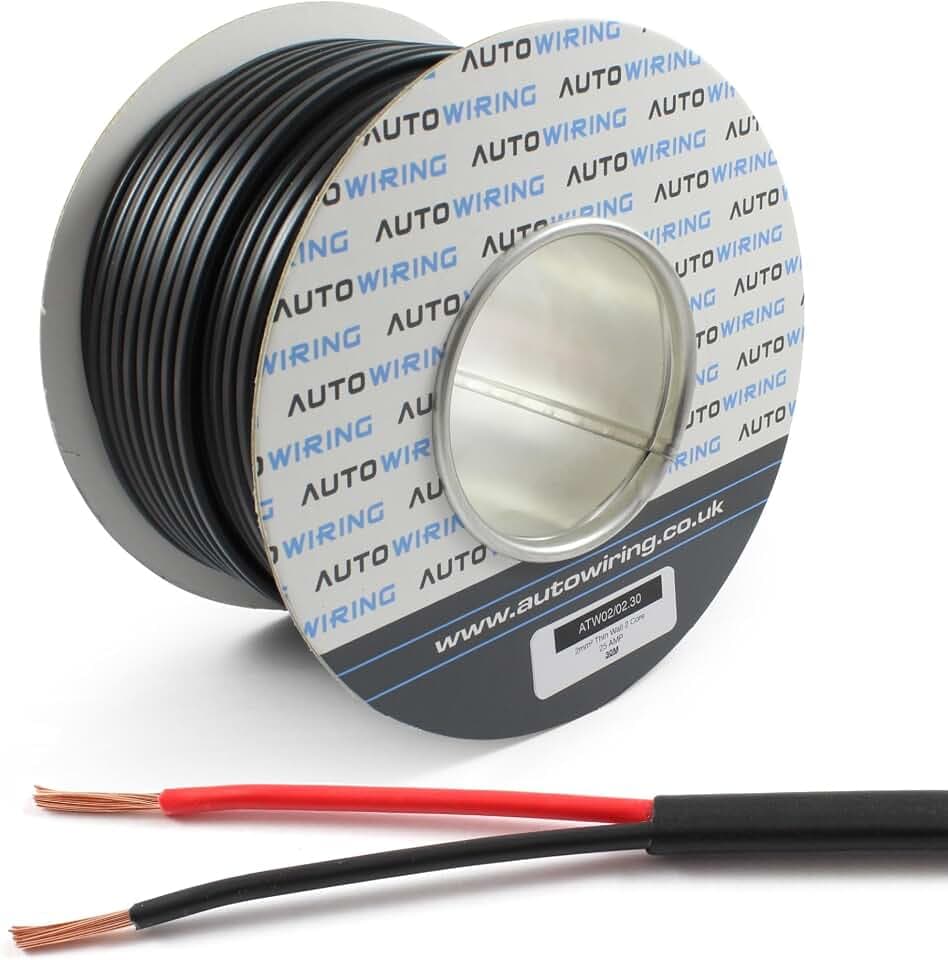 Automobil-Kabel, flach, 2-adrig, 12 V, 24 V, dünnwandiger Draht (25 Ampere, 2 mm²), 5/10/30/50/100 Meter (50 Meter Rolle)