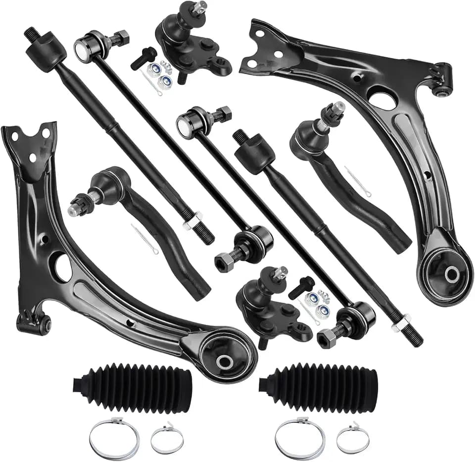 SCITOO 12Pcs Front Suspension Kit Lower Control Arm Inner Tie Rod End Outer Tie Rod End W/Boots Sway Bar End Link Lower Ball Joint Fit 2004-2009 For Toyota For Prius, Medium