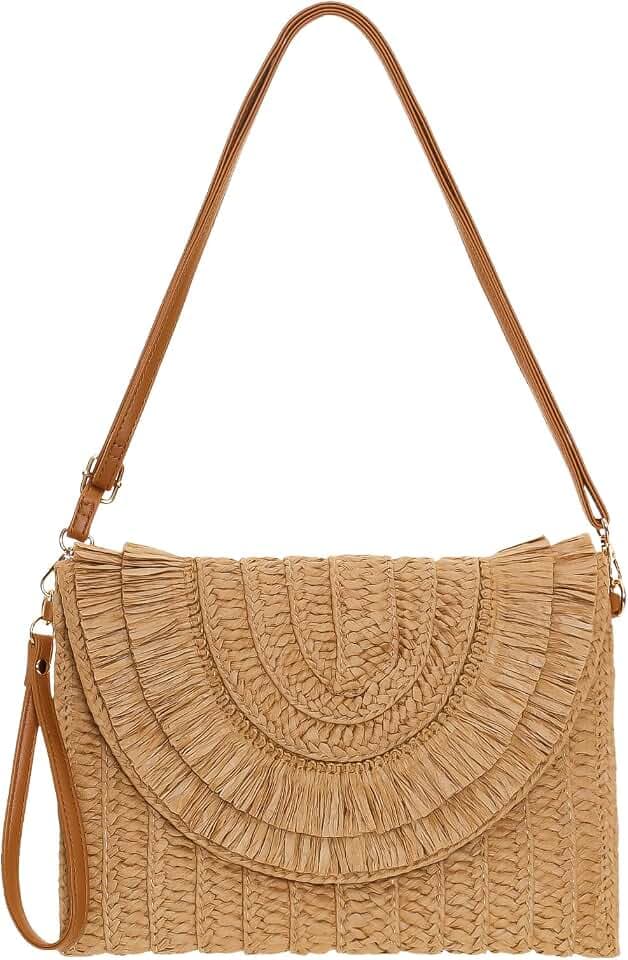 Small Straw Purse for Women Envelope Purse Wallet Hand-woven Crossbody Bag for Summer Beach