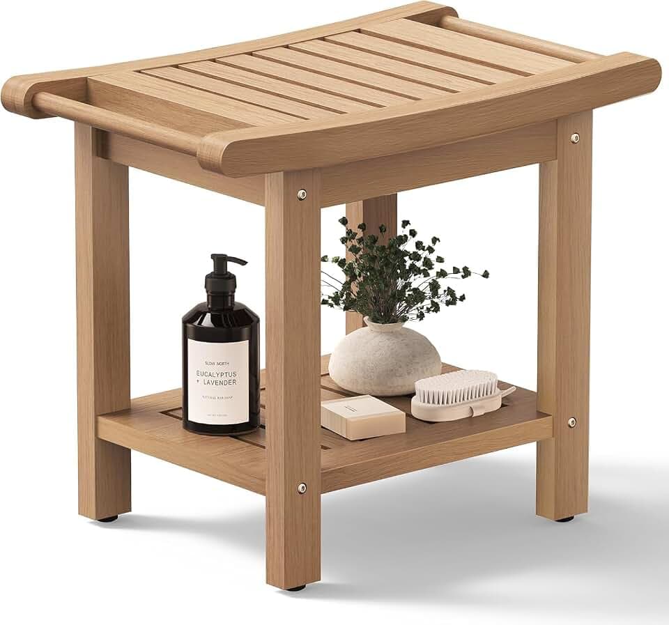 22.8" Poly Lumber Shower Bench for Inside Shower with Handles, Teak