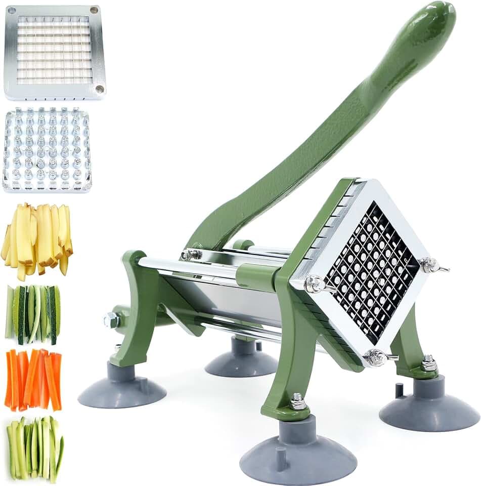 Pommes Frites Schneider Commercial Manuell Pommesschneider Professioneller Saugfüßen Komplettset French Fries Cutter mit Schwerem Gusseisen-Griff und 3/8" (10x10mm) Klinge