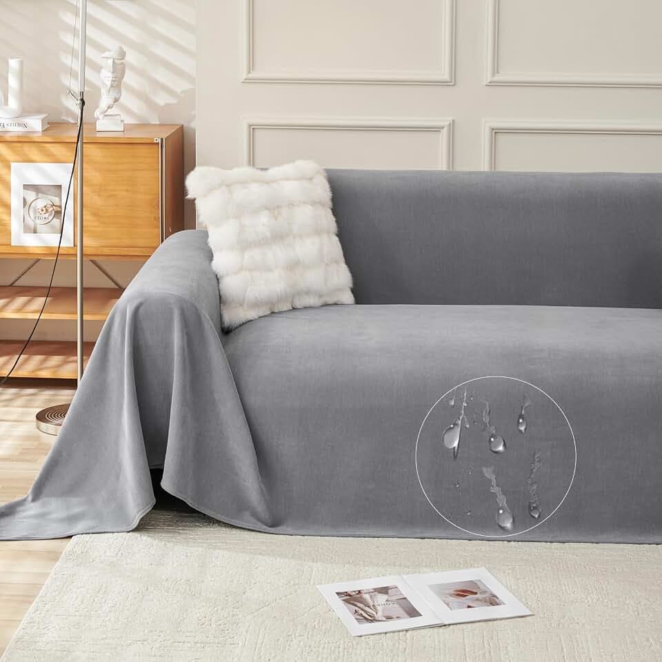 Veloursstoff Sofa überzug Für 1 2 3 4 Sitz, Wasserdicht Sofa Überwurfdecke Für Katze Weich Kratzschutz Sofa Katze Sofabezug Ganzjährig Nutzbar Couch überz Waschbar-dunkelgrau-180×300cm
