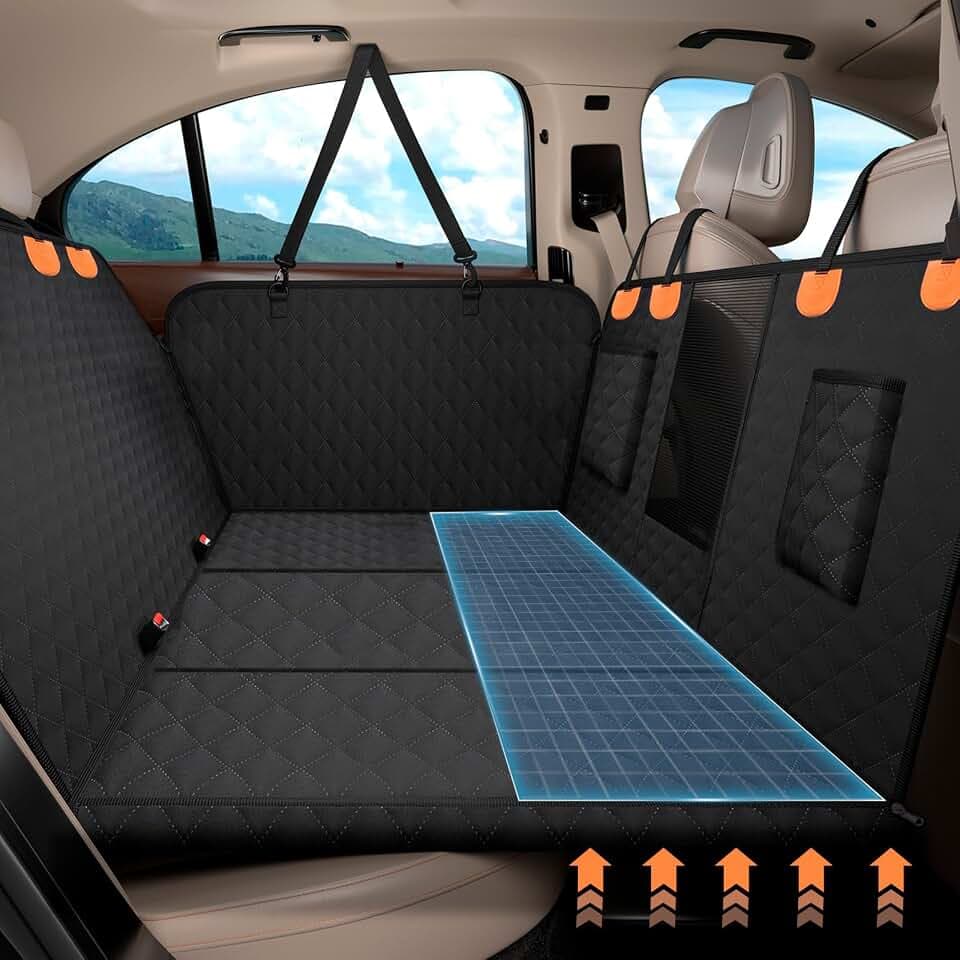Hundedecke Auto Rückbank[132x63cm], Rückbankschutz Hund mit Harter Unterseit (300 Pfund Traglast), Wasserdicht, Kratzfest, Rücksitzschutz für SUV & Familienauto, Waschbar