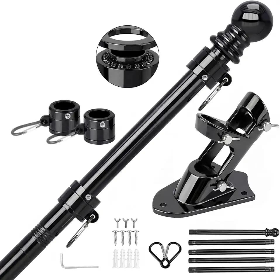 Flag Pole for Outside House with Holder, 6 FT, Tangle Free; Black