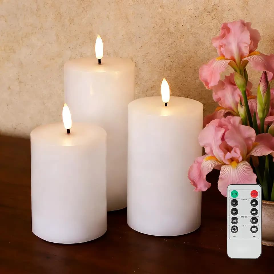 JOIONE White Flameless Pillar Candles with Remote, 3 Pack Home Decor