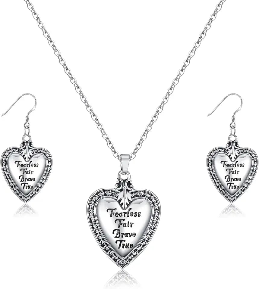Fearless Fair Brave and True Necklace Princess Heart Pendant Necklace for Women Halloween Snow Costume Gift