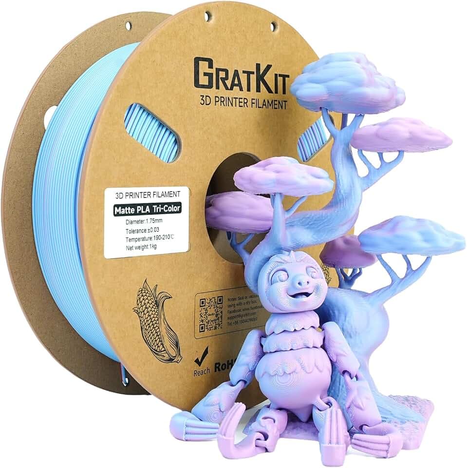 GratKit Matte Tricolor PLA Filament 1,75mm 1KG Blau Rosa Lila, Rose Ouartz