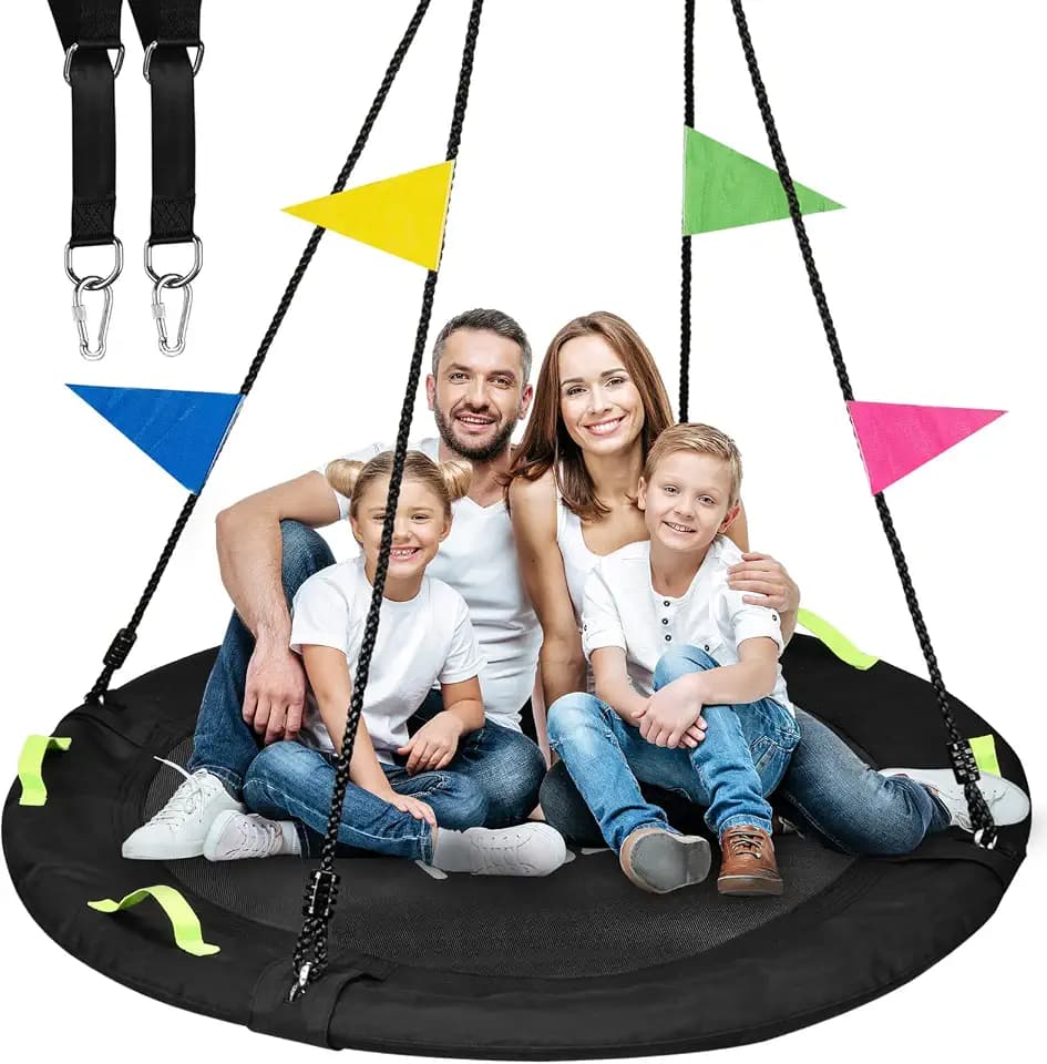 Tree Swing, 60 inch Larger Saucer Swing for Whole Family, Black