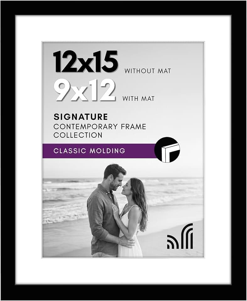 Americanflat 12x15 Picture Frame - Matted to 9x12 - Engineered Wood - Black