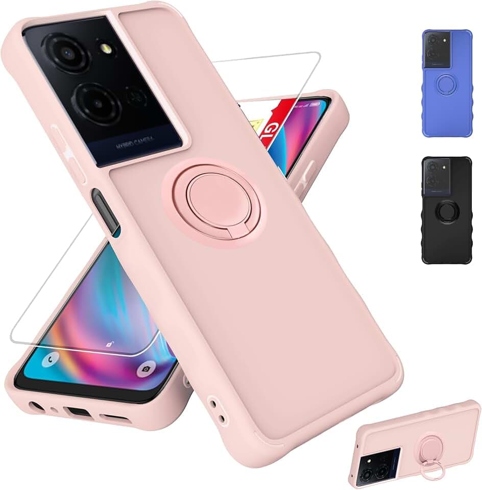 for Lively Jitterbug Smart5 Smart 5 Phone Case Compatible for TCL K32 K33 5G Phone Case T513W T513V Cover [with Tempered Glass Screen Protector][ 2MM Thickening Super Protection][Ring Support] Pink