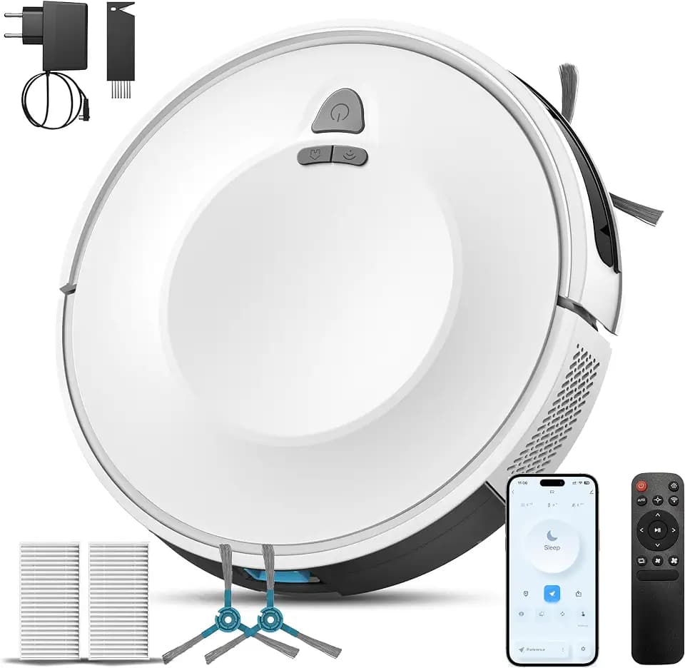 E2 Staubsauger Roboter mit Kartierung 10000 Pa, 150 Min. Laufzeit, 660 ml Großer Staubbehälter, APP-, Sprach- & Fernbedienungssteuerung, roboterstaubsauger Intelligente Reinigung für Tierhaare & Staub