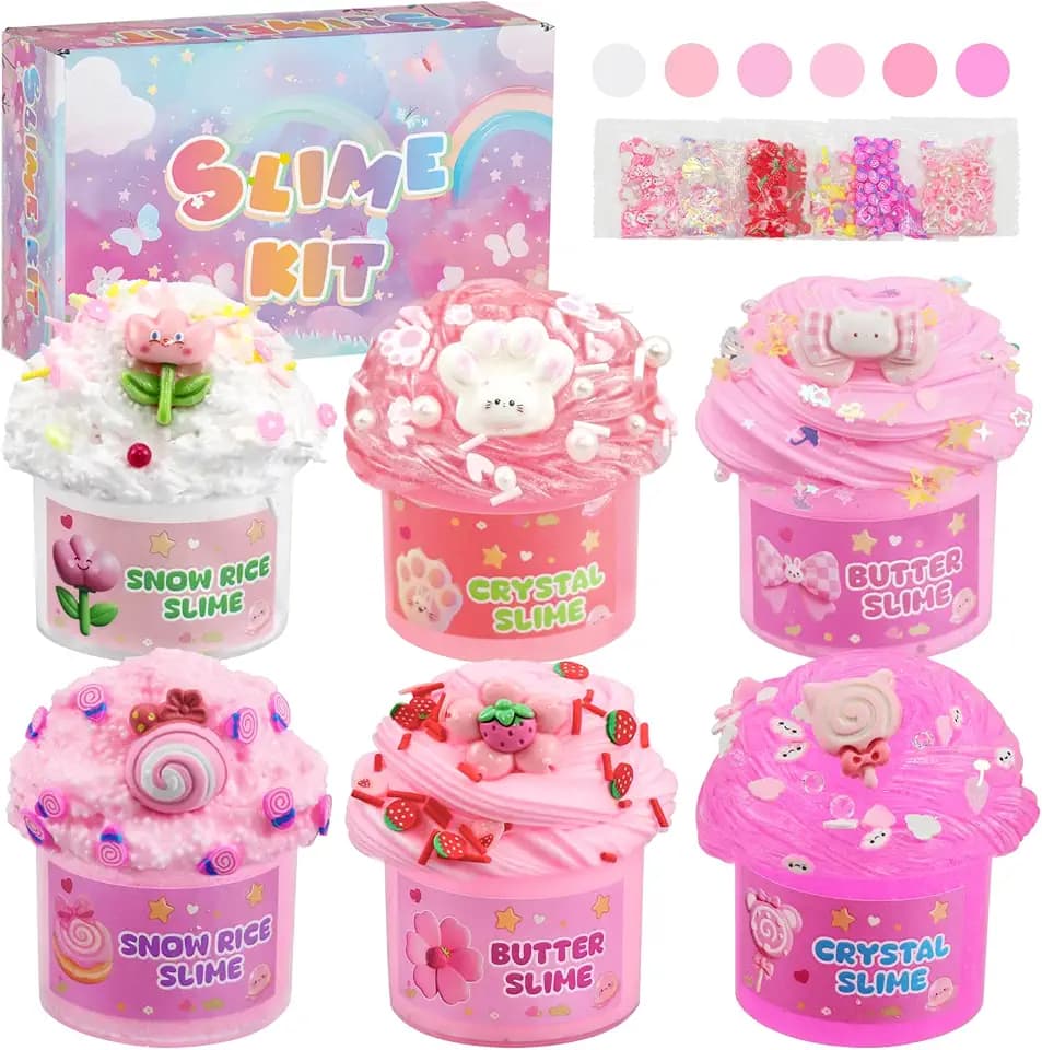 6 Stück Rosa Farbverlauf Slime Set (Schneereis, Butter, Crystal) für Kinder, Geburtstag/Weihnachten DlY Bastelset fur Madchen & Jungen