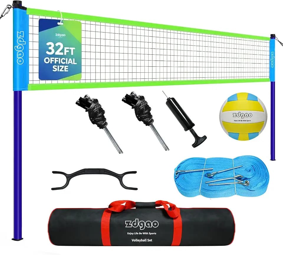 Zdgao 32FT Outdoor&Portable Volleyball Net-Adjustable Thick Dia Poles