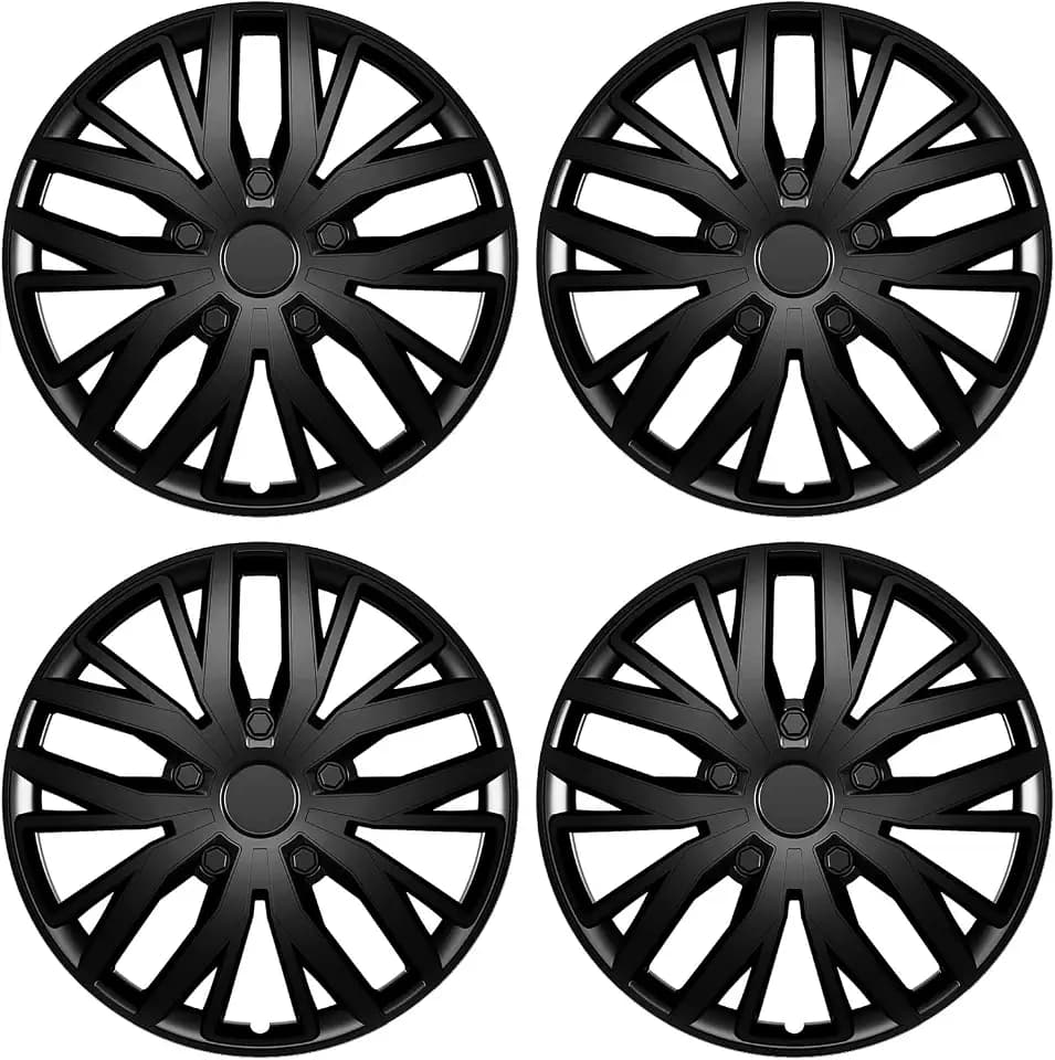 4 Pack Universal Hubcaps Replacement R15 15 inch, Steel Wheel Rim Cover for Most Auto, 15" 15 in Wheel Covers Hub Caps (Bright Black Color, 15 inch)