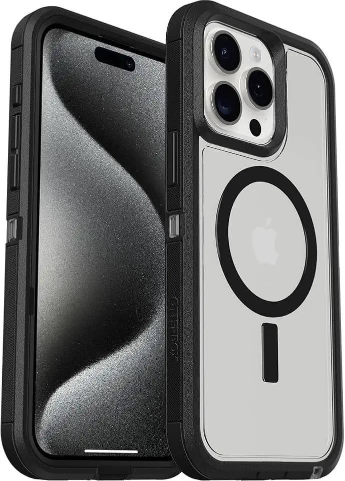 OtterBox iPhone 15 Pro Max Defender Series XT Case with MagSafe, Screenless, Rugged - Non-Retail Packaging - Clear/Black