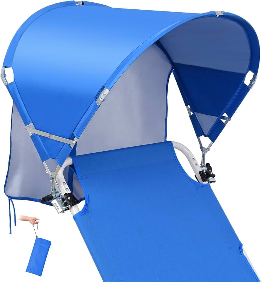 Universal Wind-Resistant Chair Umbrella Canopy, Foldable Portable UPF 50+ Sun Shade Attachment with Adjustable Clamp, Fits Most Beach, Camping, Lawn, Sports, Tanning, Zero Gravity Chairs, Patented