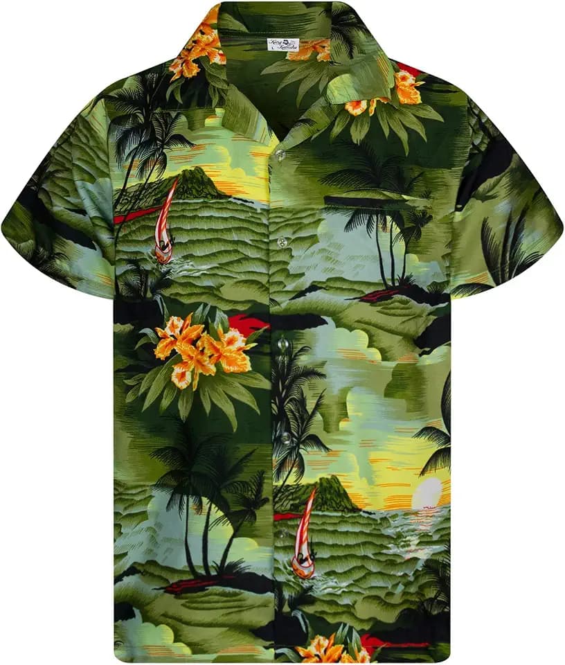 King Kameha JK-Funky Hawaii-Hemd Herren Kurz-Arm Front-Tasche Sonne Surf-Bretter Meer Unisex