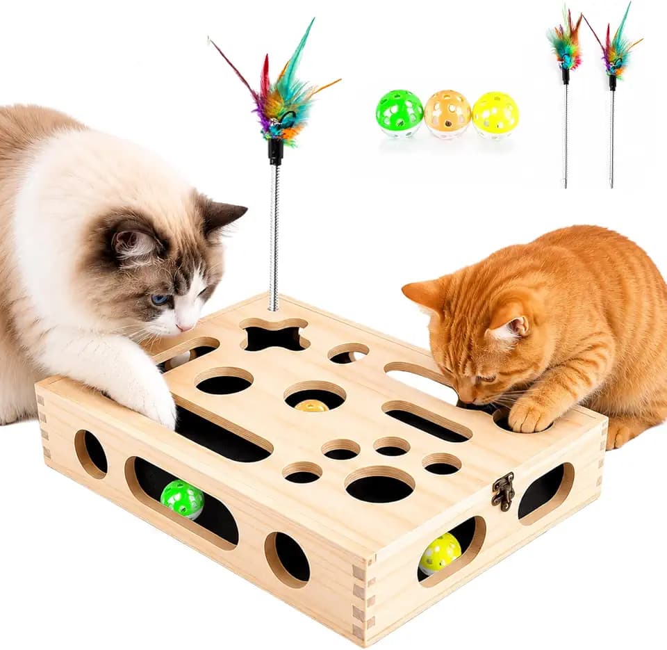 Large Cat Nail File Box, Sturdy Wood Cat Scratch Puzzle Enrichment Box