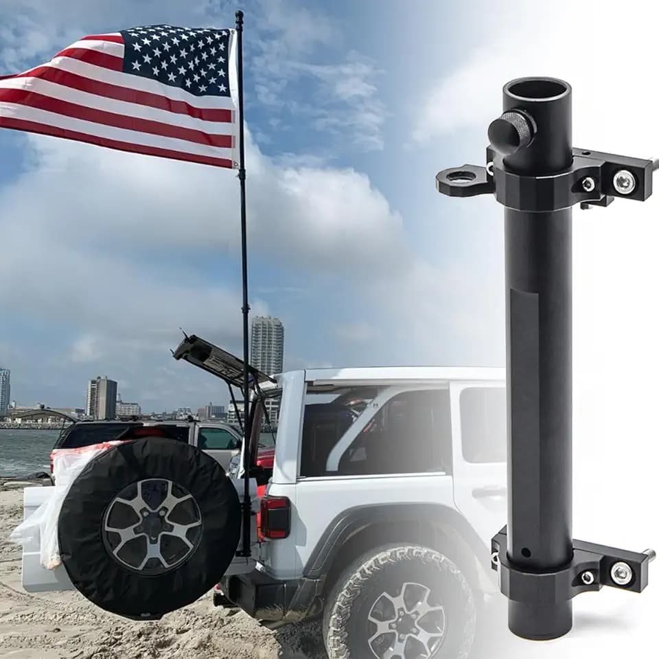 for Jeep Flag Mount JL 2026 Tailgate Flag Pole Holder LED Whip Light Mount with CB Antenna Base Bracket Compatible with Jeep Wrangler JK JKU JL Unlimited 2007-2026