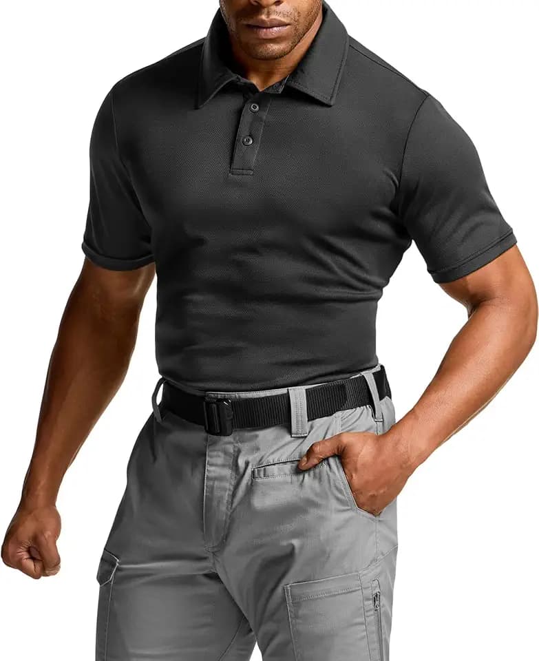 CQR Men's Quick Dry Tactical Polo Shirt, Lightweight Breathable Performance Polo, Short Sleeve UPF 50+ Outdoor Golf Shirt