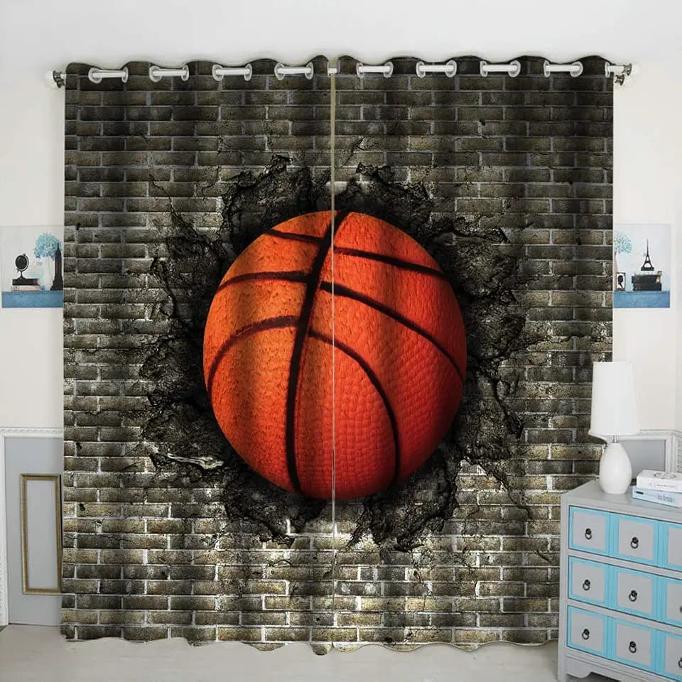 QH Basketball on The Brick Window Curtain Blackout Panels - Thermal Insulated & Light Blocking - 42W x 84L inch (Set of 2)