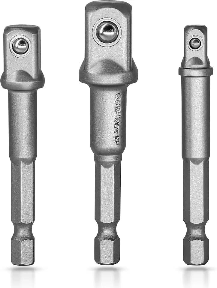 S&R Stecknuss-Adapter Set Sechskant auf 1/4", 1/2", 3/8" Vierkant, für Bohrmaschine und Akkuschrauber, Aufstecken ohne Verkanten, Steckschlüssel Nüsse und Stecknüsse, 3-teilig, Bit-Halter