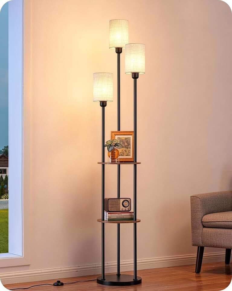 EDISHINE Stehlampe Wohnzimmer, 3-flammig mit LED, Modern-Vintage