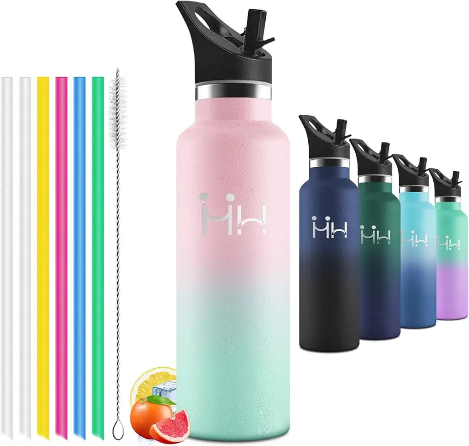 Trinkflasche Edelstahl, 750ML BPA-Frei, Trinkflasche Kinder, Auslaufsichere Isolierflasche Doppelwandig, Wasserflasche mit Strohhalm, 18/8 Edelstahl, Thermosflasche Kohlensäure Geeignet