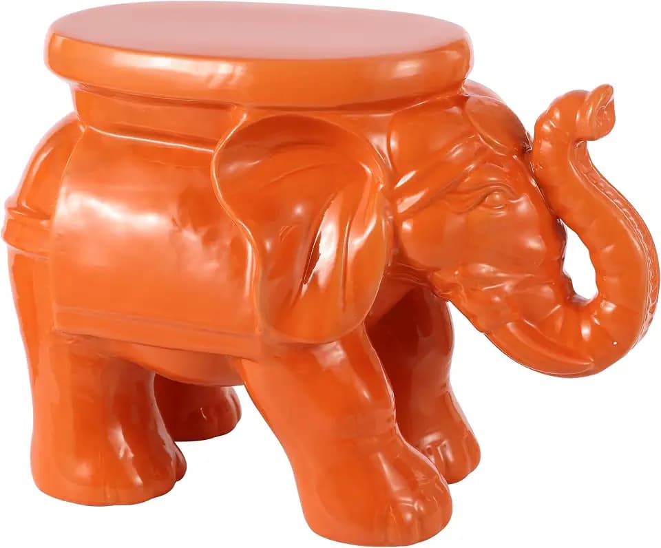 JONATHAN Y White Elephant Ceramic Garden Stool 14.25", Orange