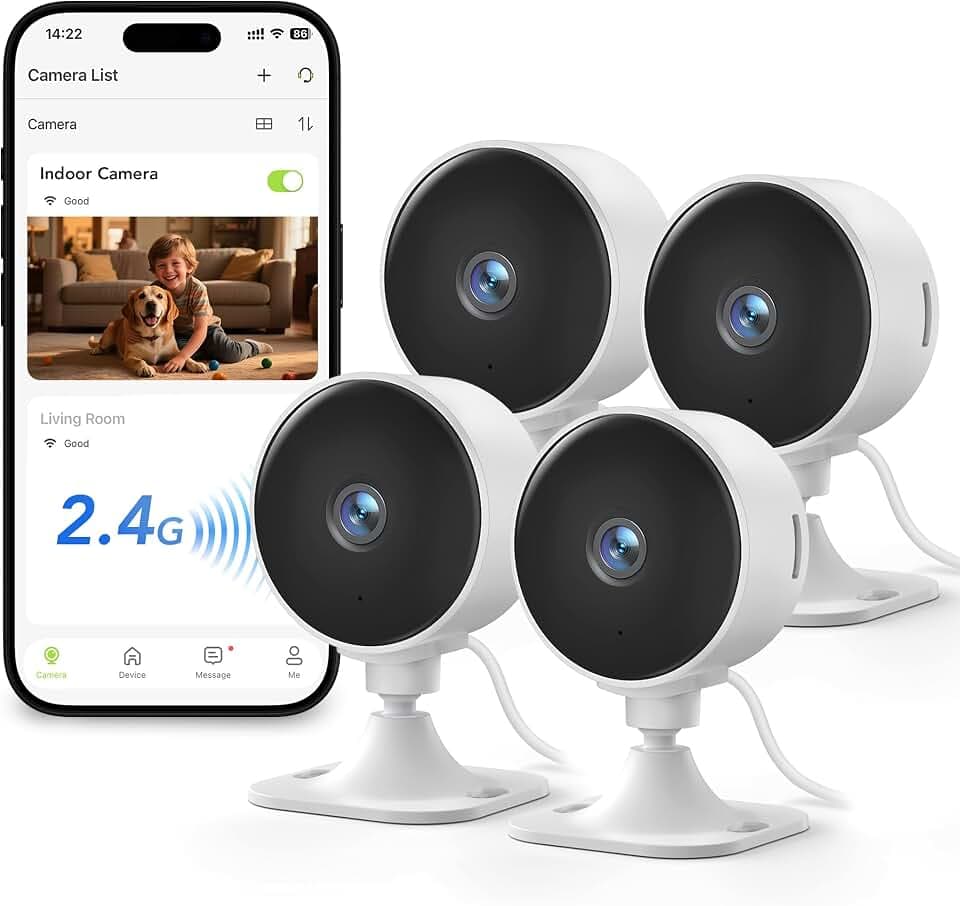 GNCC 4-Pack Überwachungskamera Innen, Haustierkamera mit App, 2.4Ghz WLAN