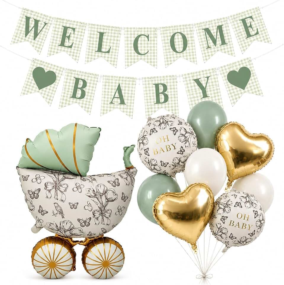 ALEGRE® Welcome Home Baby Deko, 10 Stk Babyparty Deko Set mit Welcome Home Girlande und Oh Baby Ballon, Willkommen Zuhause Babye, Oh Babye Dekoe für Gender Reveal Party, Geburtstag, Babyshowerparty