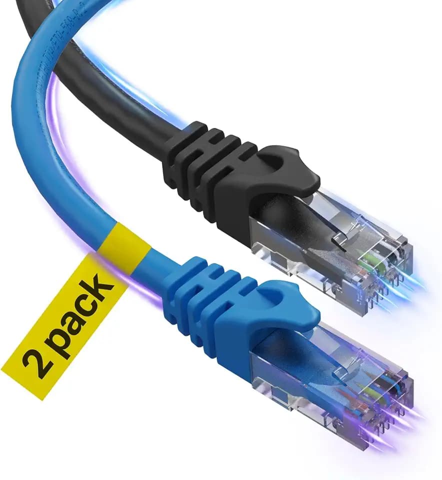 Ultra Clarity Cables 10Gbps Cat 6 Ethernet Cable 20 Ft 2 Pack, Blue & Black