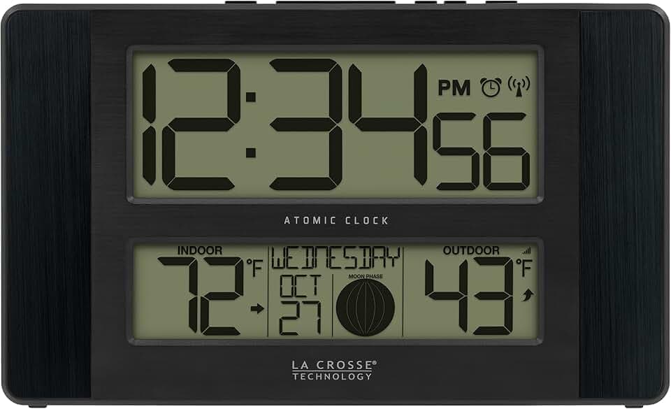 La Crosse Technology 513-1417BS Atomic Digital Clock, Black/Black Finish
