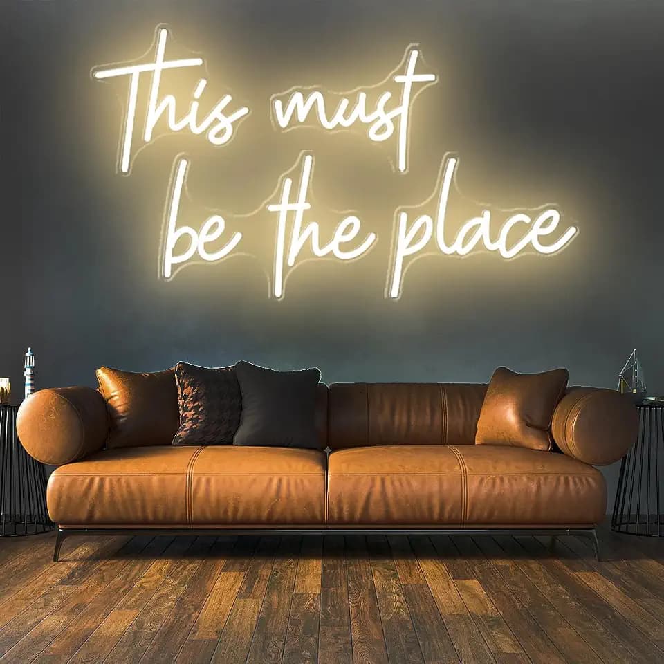 78x16 Inch Super Large This Must Be The Place Neon Sign for Wall Decor,Neon Light Signs with Remote Dimmer,This Must Be The Place LED Sign for Bedroom, Office, Cafe, Bar, Weddings, Warm White