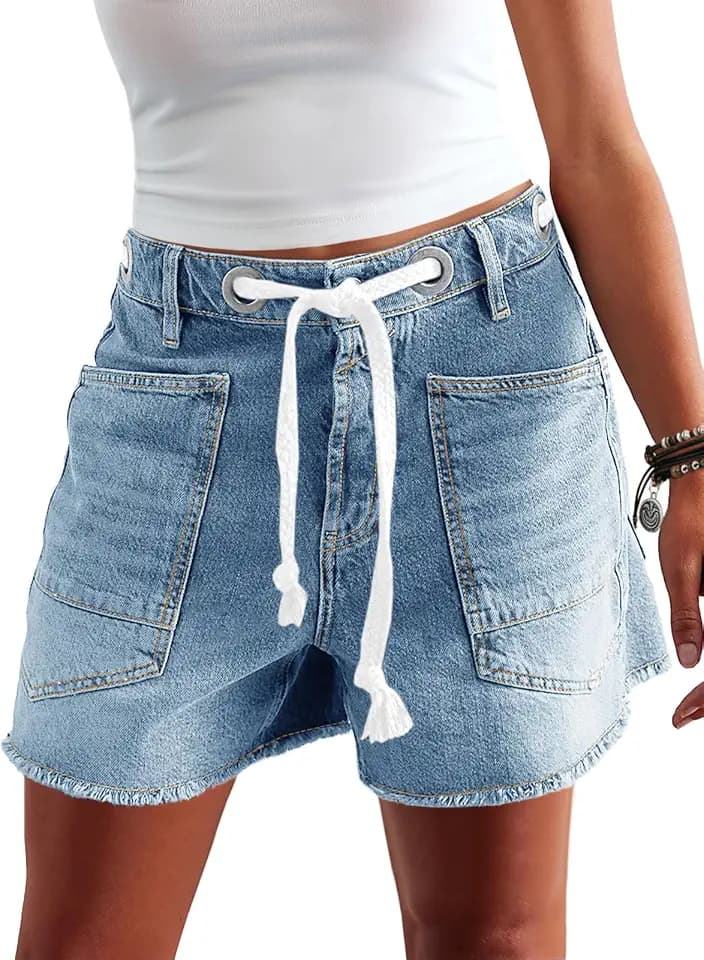 Cicy Bell Women Drawstring Barrel Denim Shorts Summer Jorts Baggy Jeans