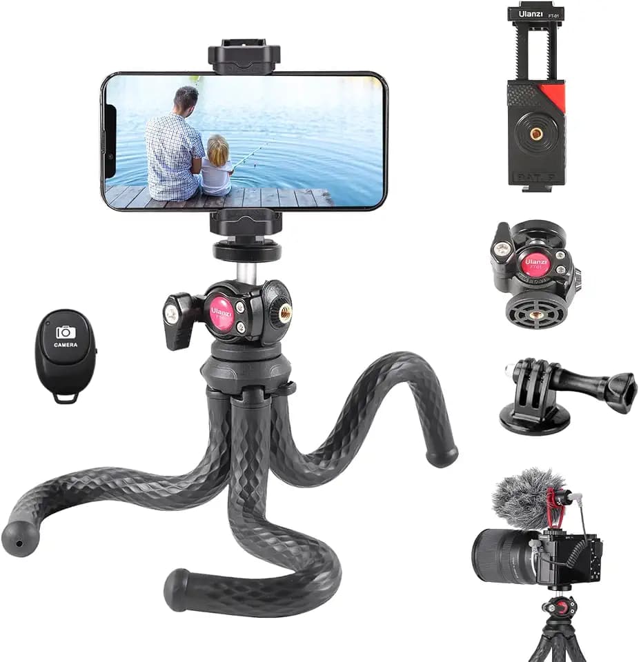 ULANZI FT-01 Mini Handy Kamera Stativ Flexibler, Selfie Stick mit Fernauslöser Bluetooth, Cold Shoe Mount, 1/4'' Schraubenkopf, 360° Schwenkbarer Kugelkopf, Gilt für iPhone Sumsung Digitalkameras