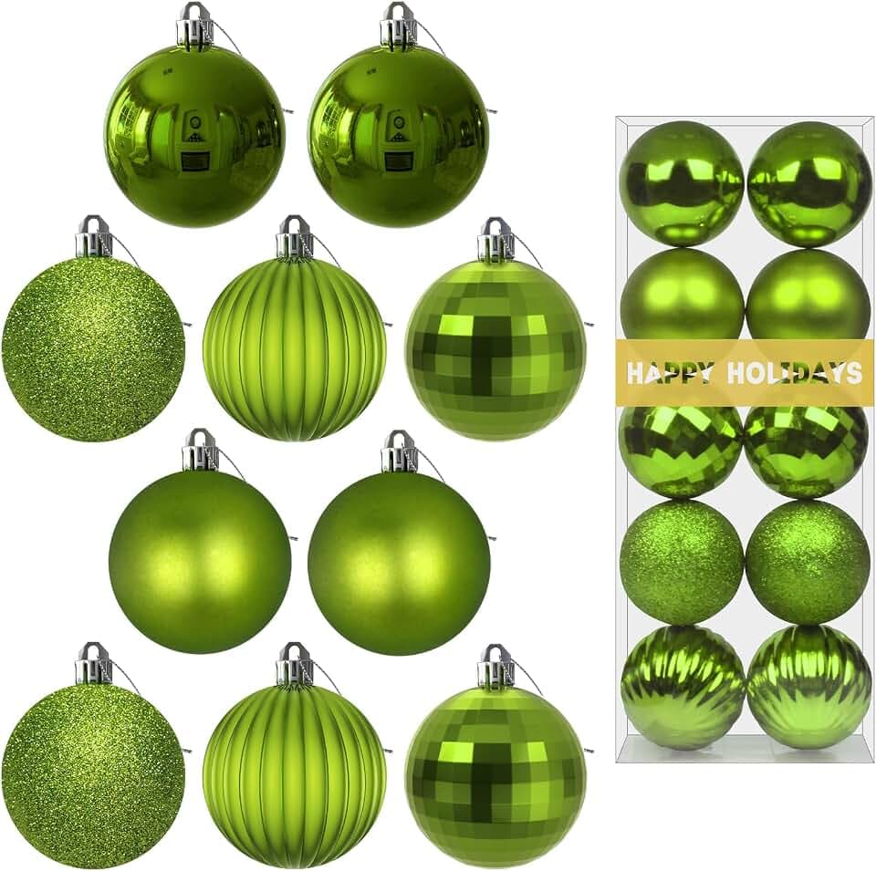 Lime Green 2.5" Christmas Balls Christmas Tree Decoration Ornaments Shatterproof Hanging Balls for Birthday Halloween Holiday Wedding Decorations Set of 10pcs