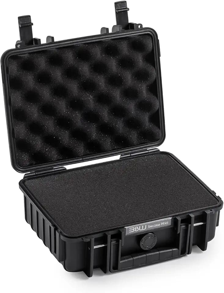 B&W International Transportkoffer Outdoor 1000 (PP.41) Schwarz – mit Würfelschaum – Wasserdicht (IP67), staubdicht, schlagfest & extrem robust