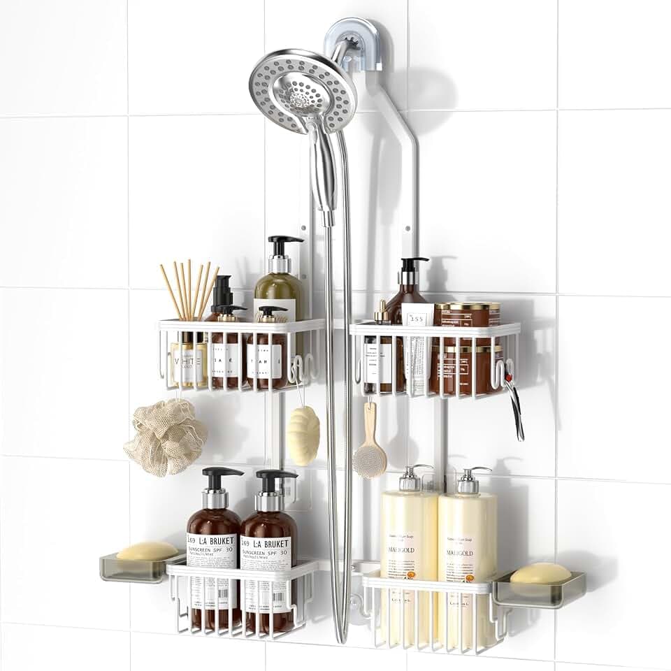Adjustable Aluminum Shower Caddy Hanging for Handheld Showerhead, White