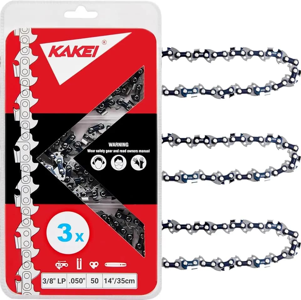 KAKEI 14 Inch Chainsaw Chain 3/8" LP Pitch .050" Gauge 50 Drive Links- 63PM3 50 Fits Stihl MS194T MS193T MS192T, Remington, McCulloch - 36130050050, S50 (3 Chains) - Semi Chisel