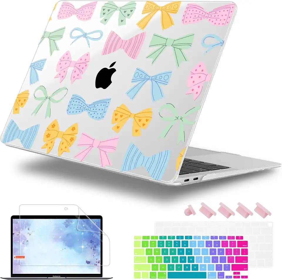 for MacBook Air 13.3 inch Case 2022 2021 2020 2019 2018 Release A2337 M1 A2179 A1932 Touch ID, Plastic Hard Shell Cover&Keyboard Cover for MacBook Air 13 inch Case, Colorful Bow