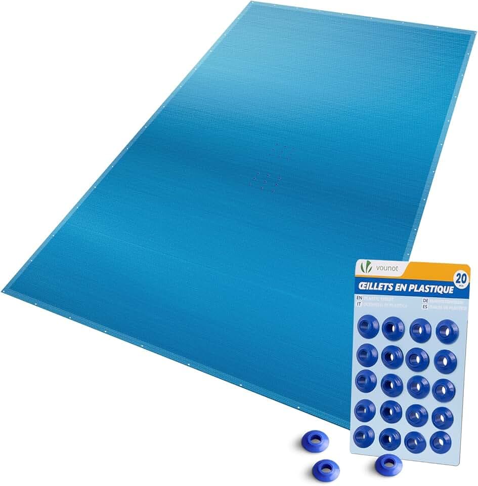VOUNOT® Poolabdeckung Rechteckig 8x14m, Pool Abdeckplane PE 160g/m², Wasserdicht UV-beständig Reißfest, Doppelte Poolplane mit DIY-Drainagelöchern & Aluminiumösen, für Aufstellpools, Dunkelblau