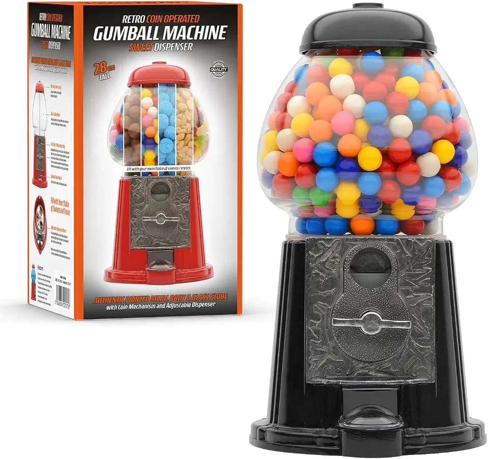 Große Kaugummi-Maschine, Retro-Süßigkeitenspender, Aufbewahrung, Sparschwein, Gelddose, Münzbedienung, Spardose, H28 cm (große Größe 28 x 15,3 x 16,5 cm) (schwarz)