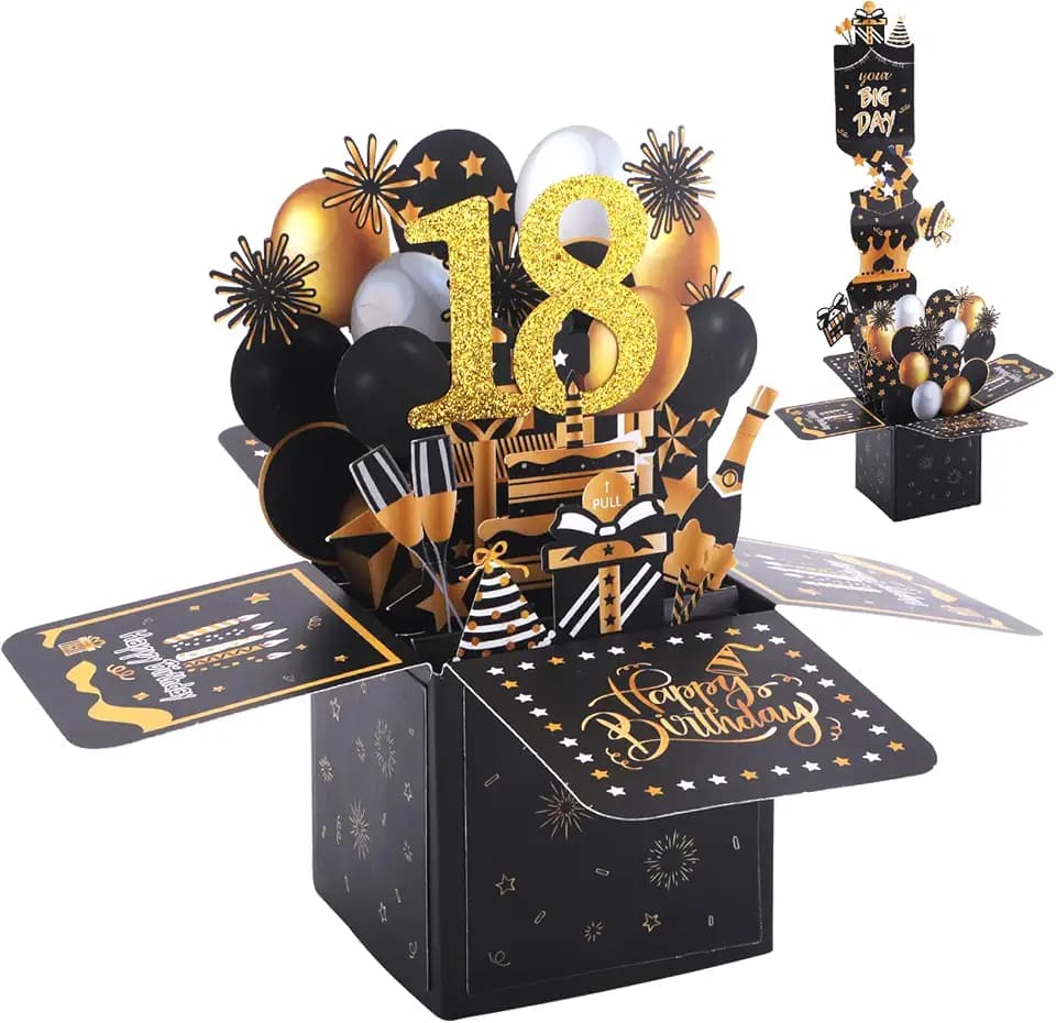WINKIO 18. Geburtstagskarte Pop Up, Ziehbar 3D Geburtstag Karte mit Umschlag, Happy Birthday Card Geschenke für Junge Mädchen Romantik Jahrgang zum 18. Geburtstag für Party Jubiläum